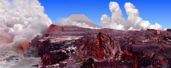 amazing photograph of a volcano and clouds